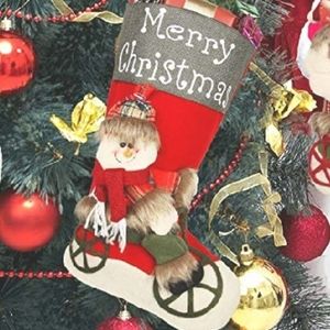 Cute Bike Riding Santa Snowman Christmas stocking